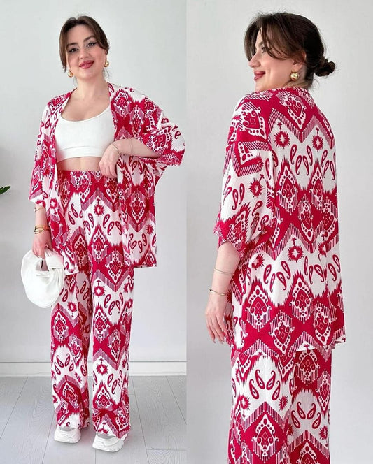 CHIC IKAT PRINT 2-PIECE SET - STYLISH CO-ORD SET PINK