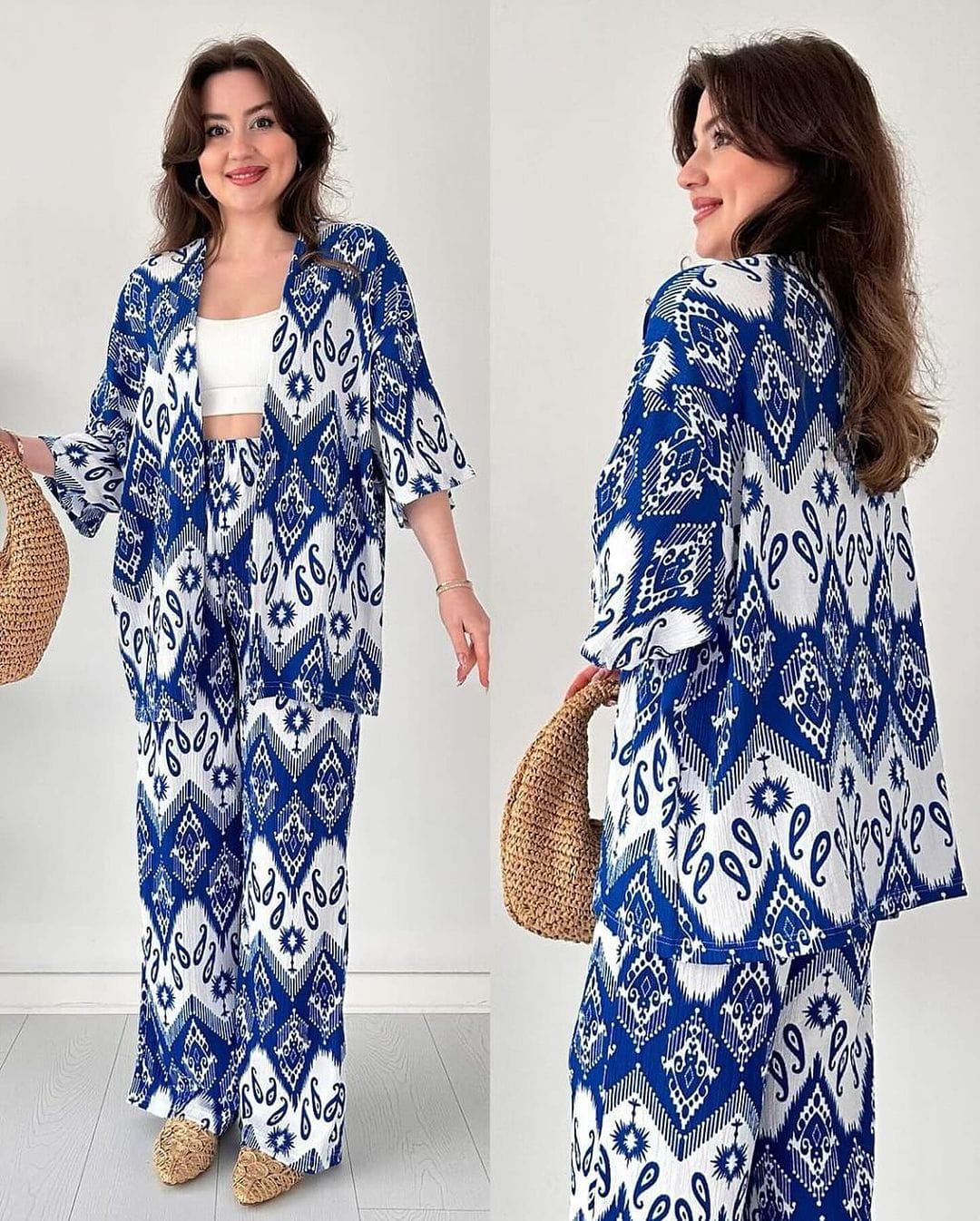 CHIC IKAT PRINT 2-PIECE SET - STYLISH CO-ORD SET BLUE