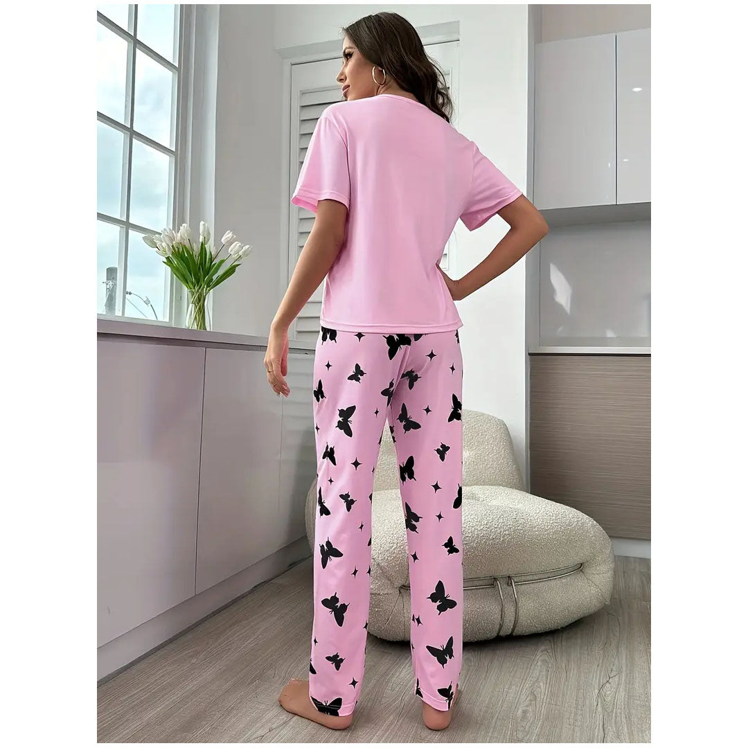 Pink Mom Life Printed Half Sleeve Pajama Set