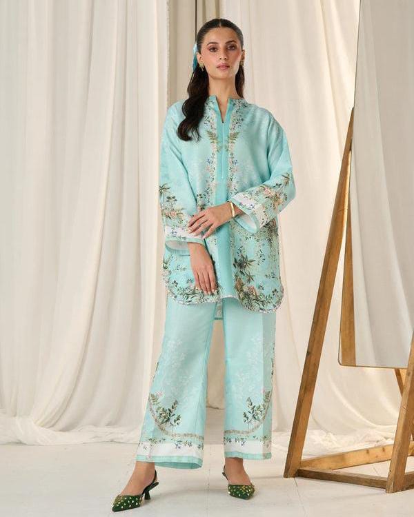 Mint Blossom Poly Lawn 2PC Stitched Co-ord Set