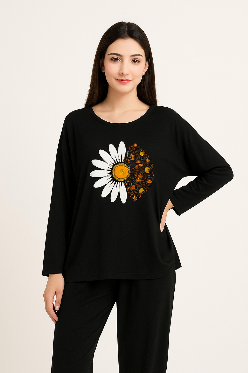 Black Daisy Loose Style loungewear