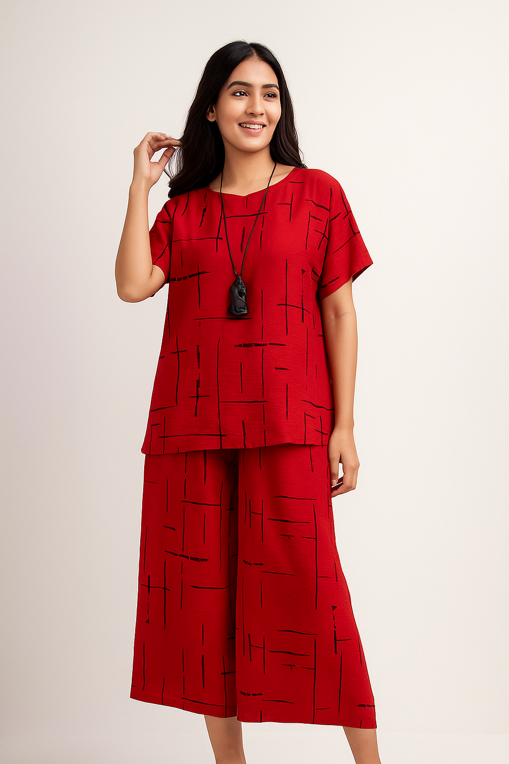 Black Printed Capri PJ Set