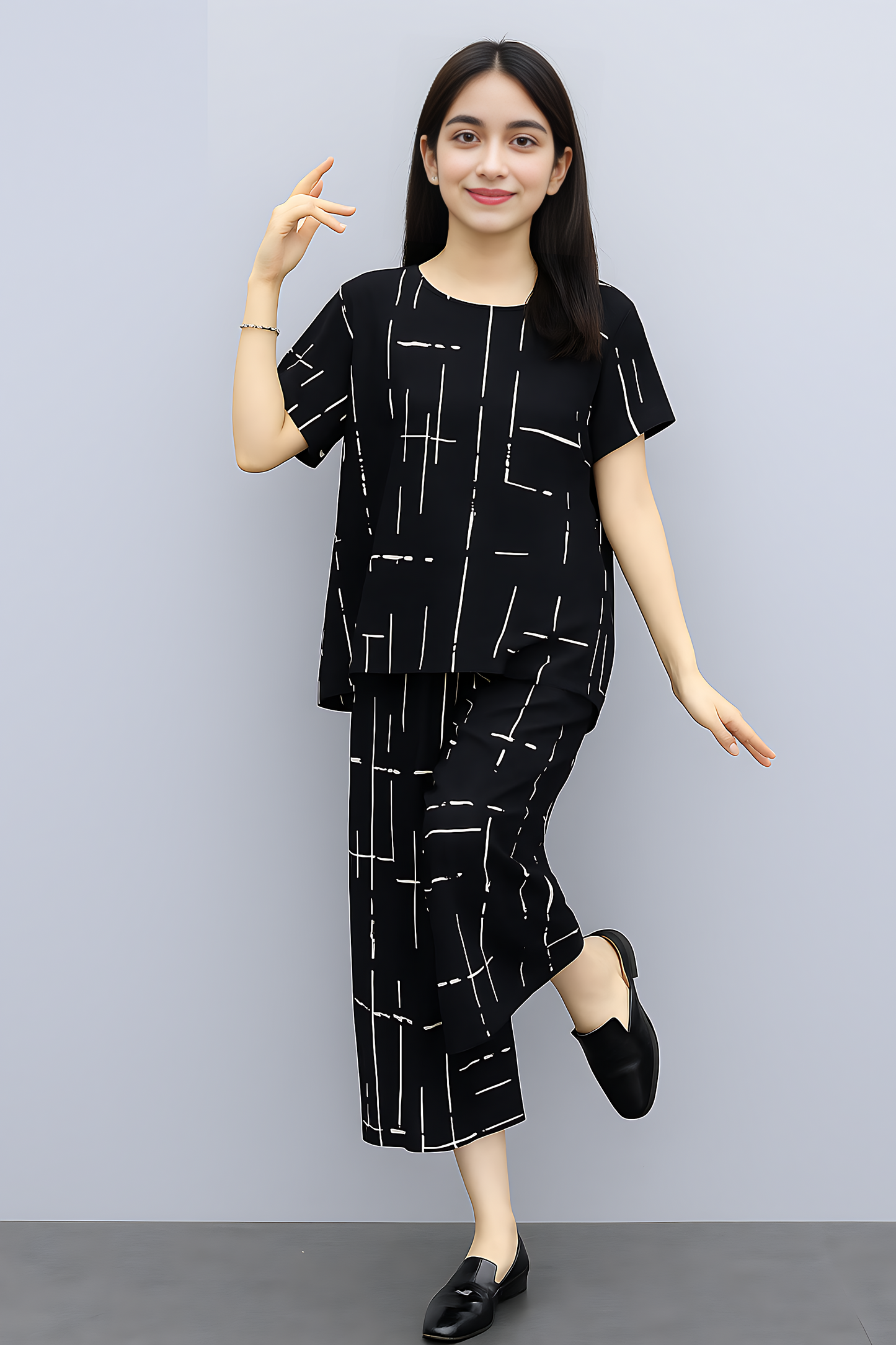 Black Printed Capri PJ Set