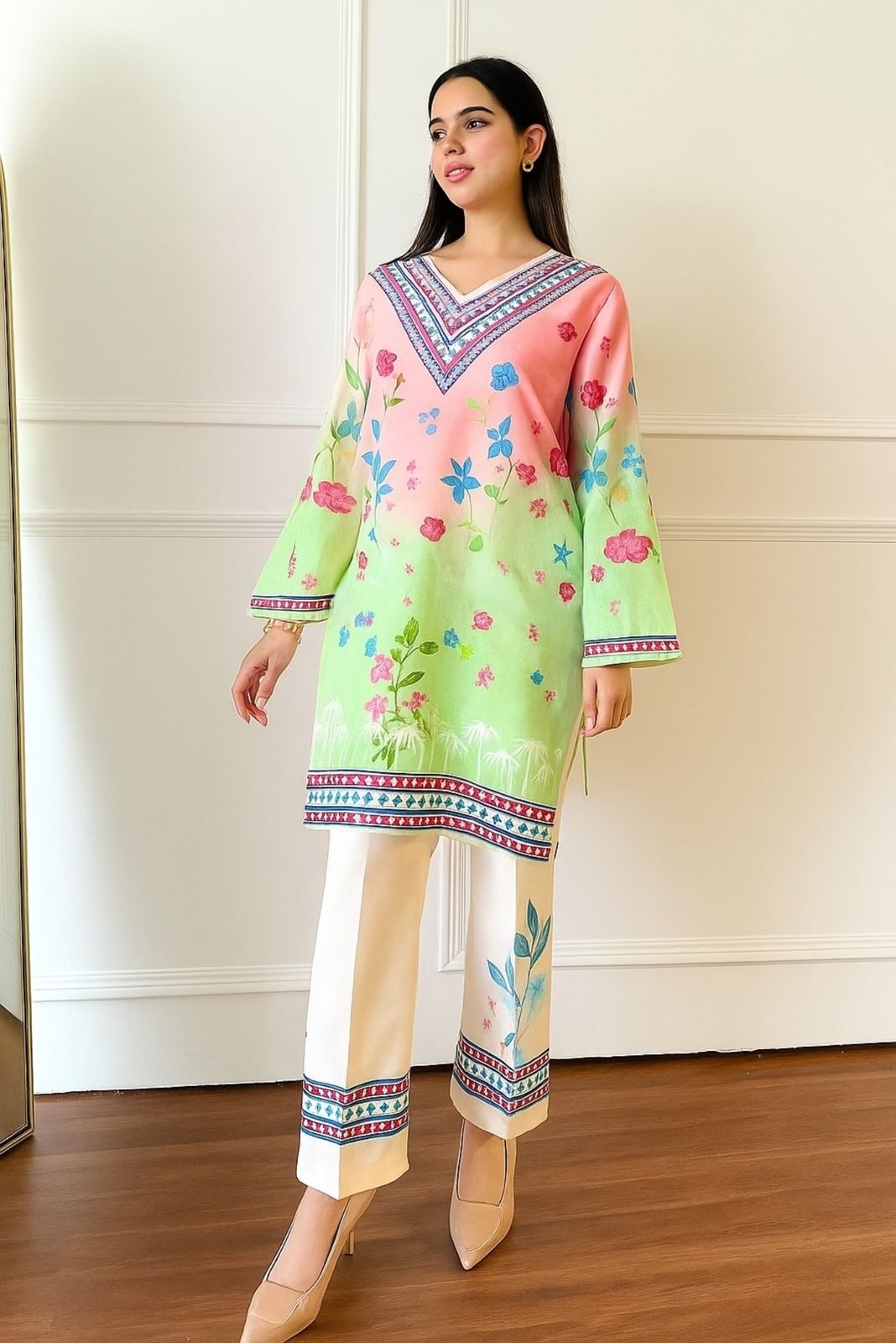 Digital printed cord set Green