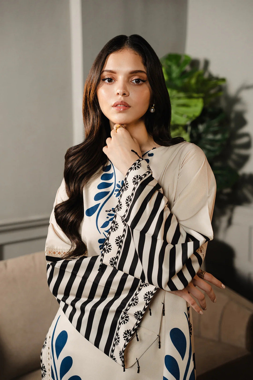 Digital Printed Long Shirt With Flapper Cord set