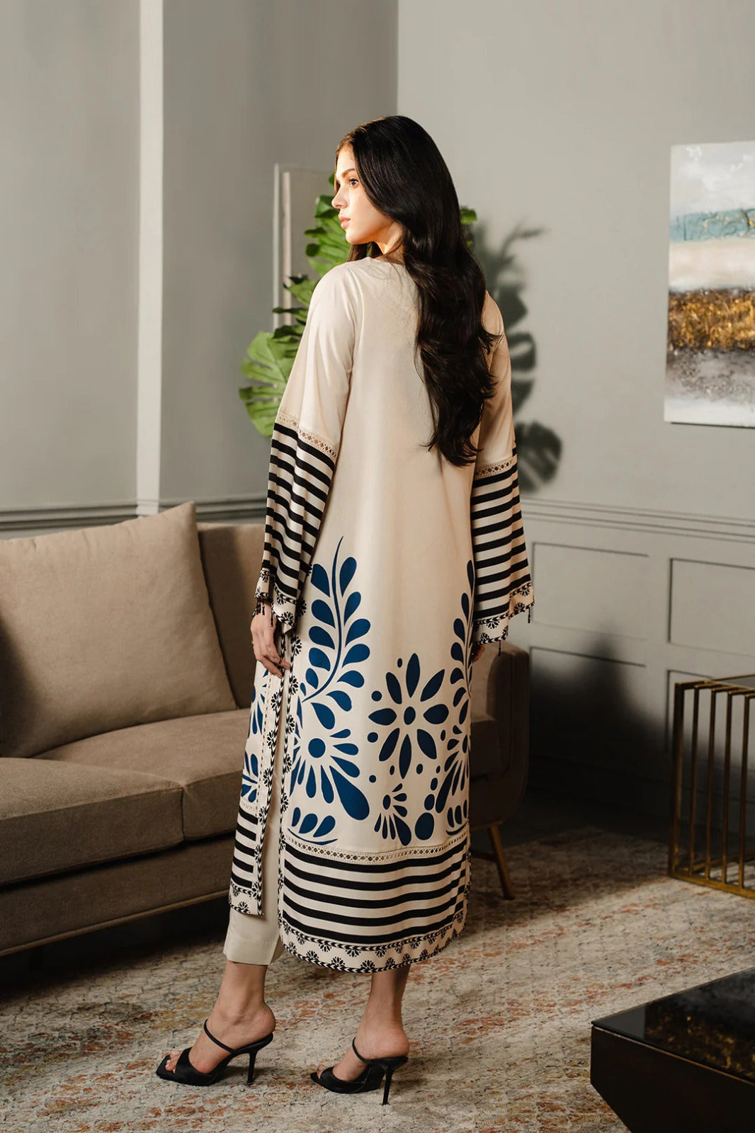 Digital Printed Long Shirt With Flapper Cord set