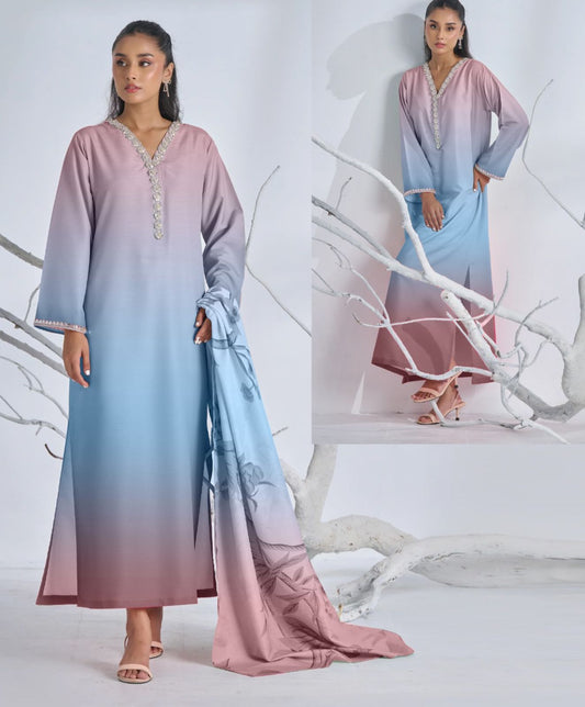 Digital Printed long kurta neck and sleeve lace work