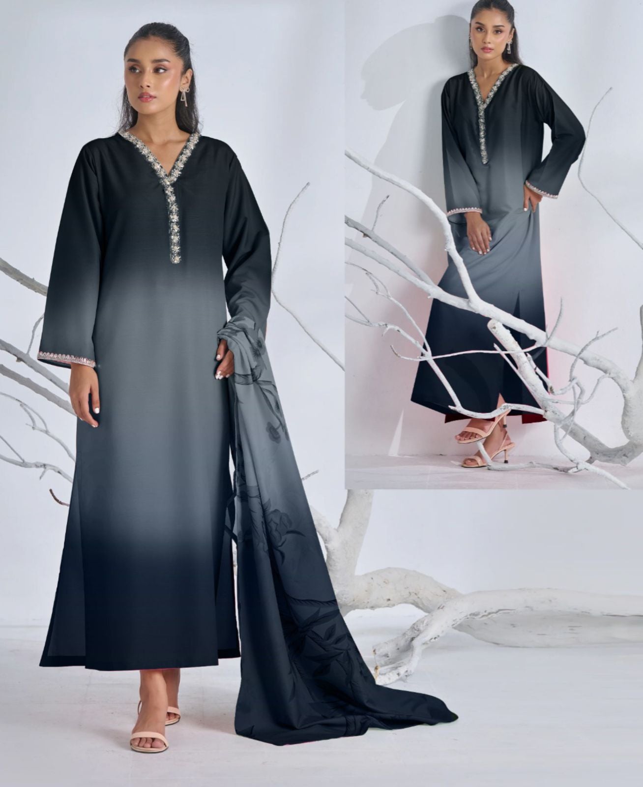 Digital Printed long kurta neck and sleeve lace work