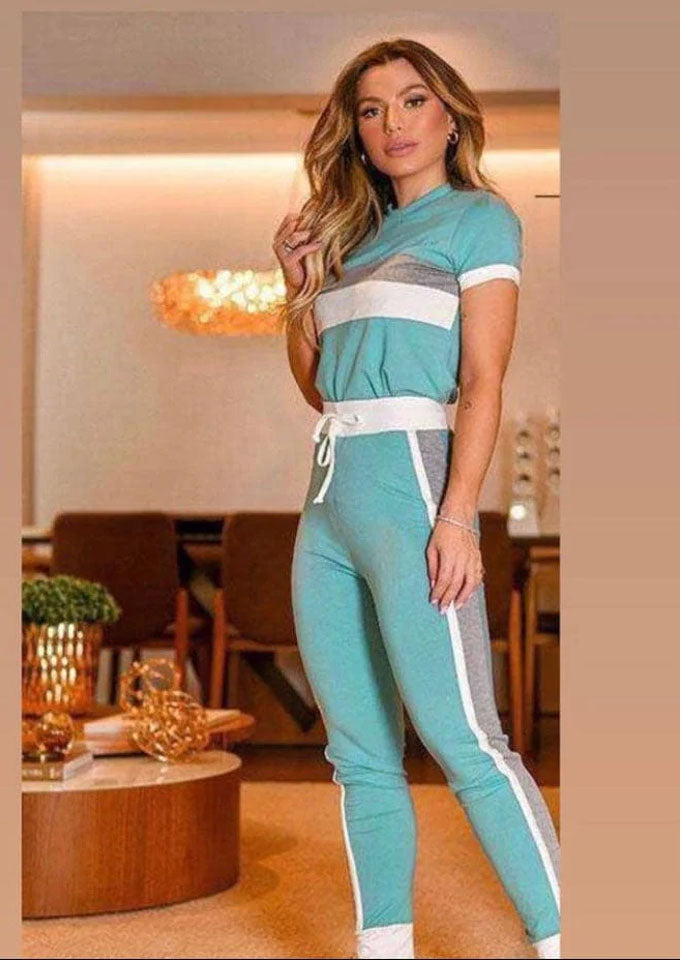 Blue White Grey Stripe Tracksuit For Women