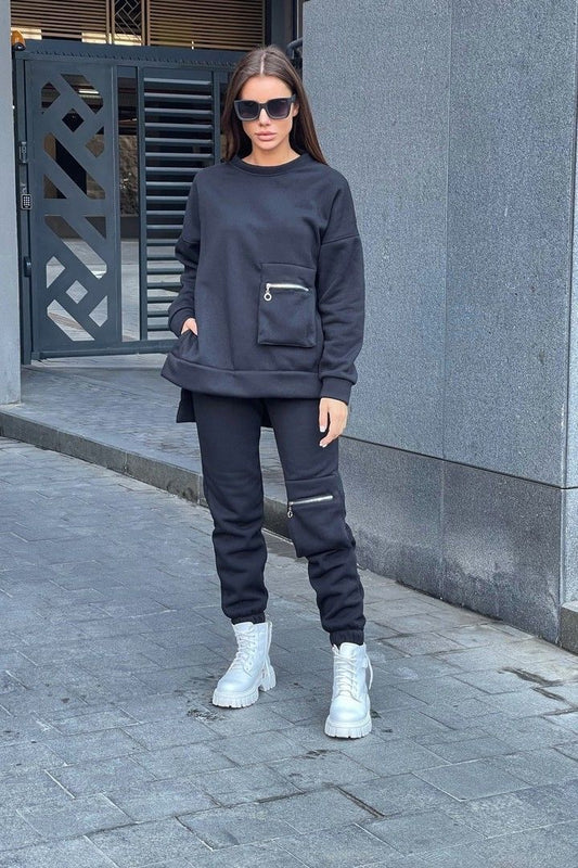 Winter Pocket Style Tracksuit Grey