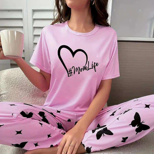 Pink Mom Life Printed Half Sleeve Pajama Set