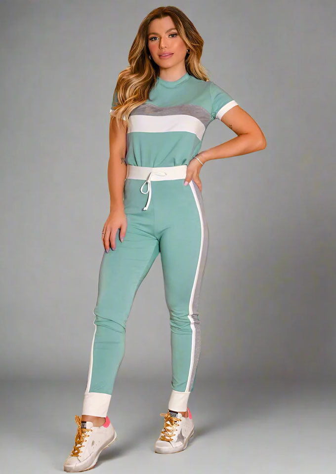 Blue White Grey Stripe Tracksuit For Women