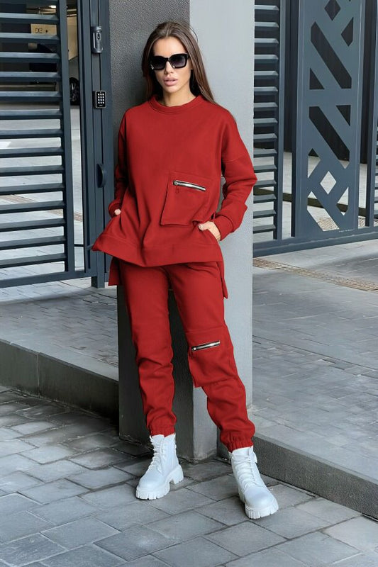 Winter Pocket Style Tracksuit Maroon