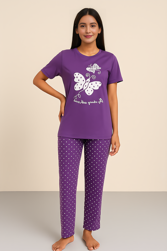 Purple White Butterfly Printed PJ Dress