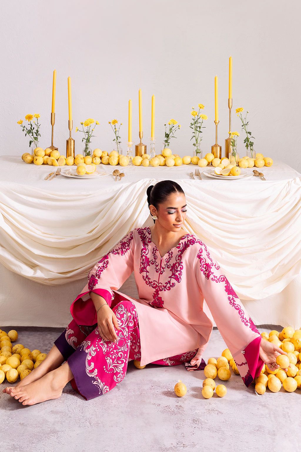 Digital printed cord set Pink