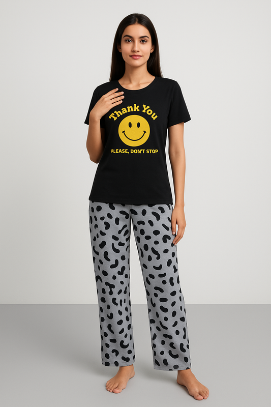 Black Thankyou Women Printed PJ Suit