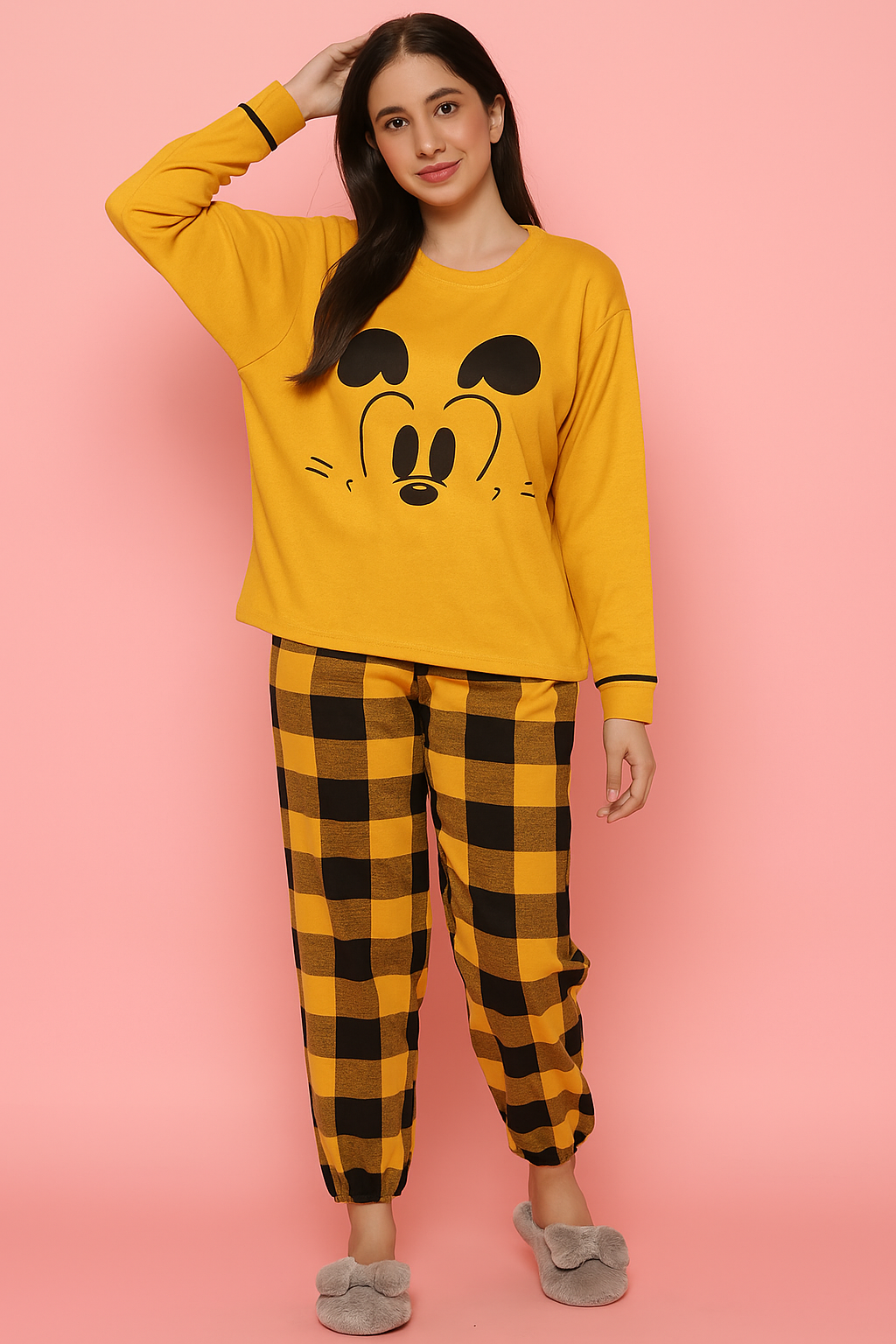 Mustrad Contrast Check Check Women Pajama Set