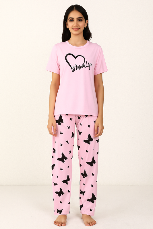 Pink Mom Life Printed Half Sleeve Pajama Set