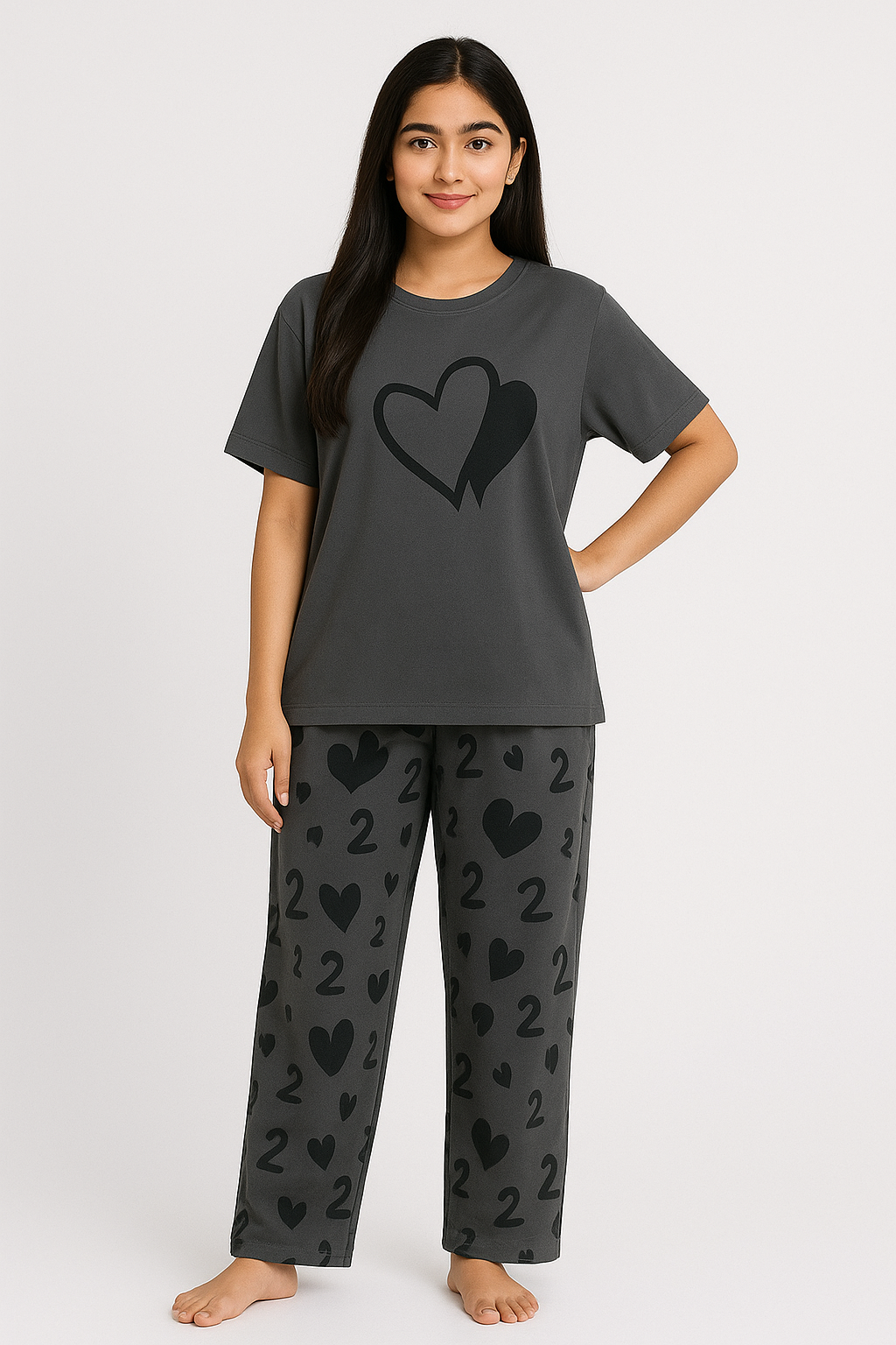 Dark Grey Heart PJ Nightdress