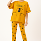 Yellow Meow Printed Night Wear