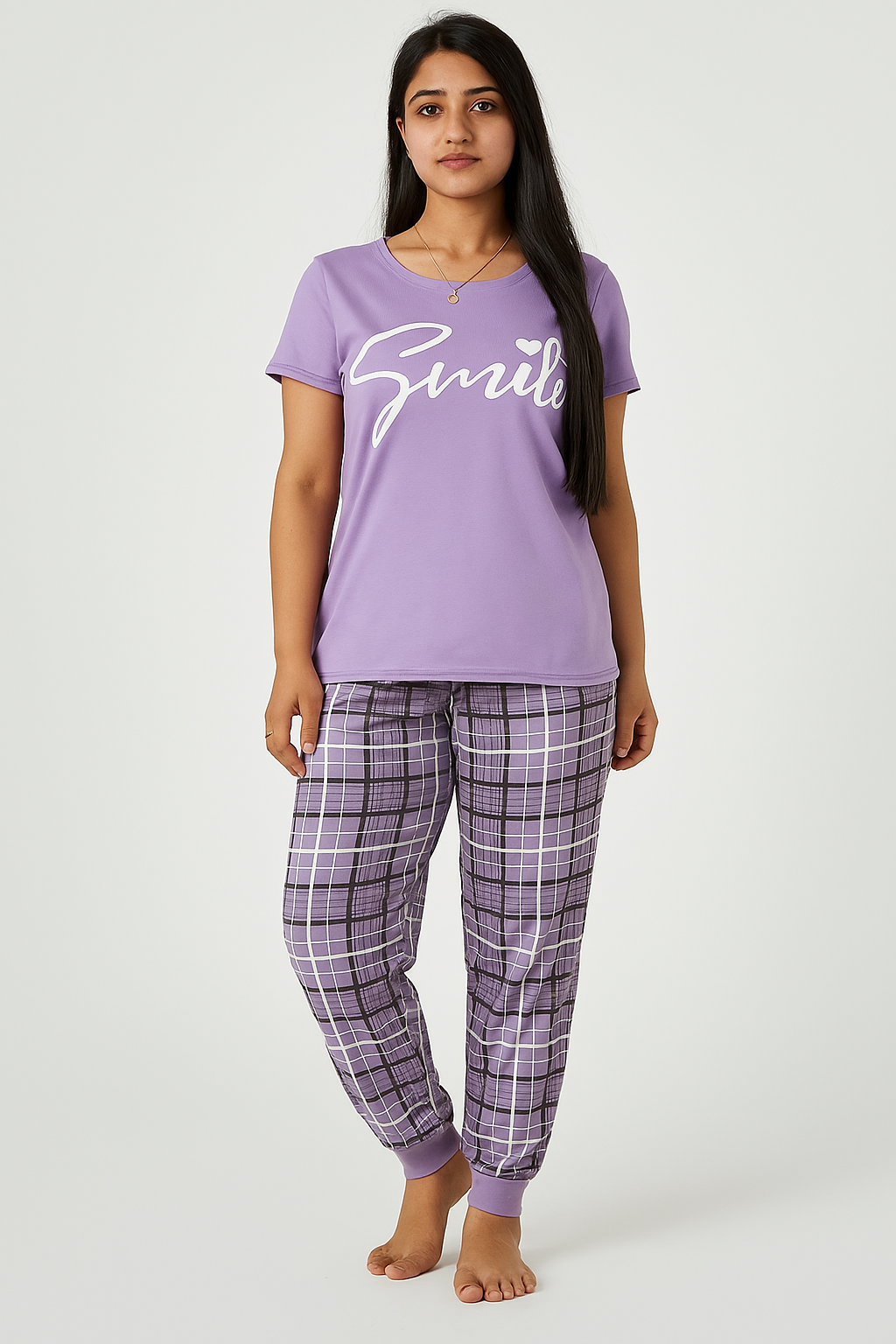 Lavender Smile Check Lounge Set