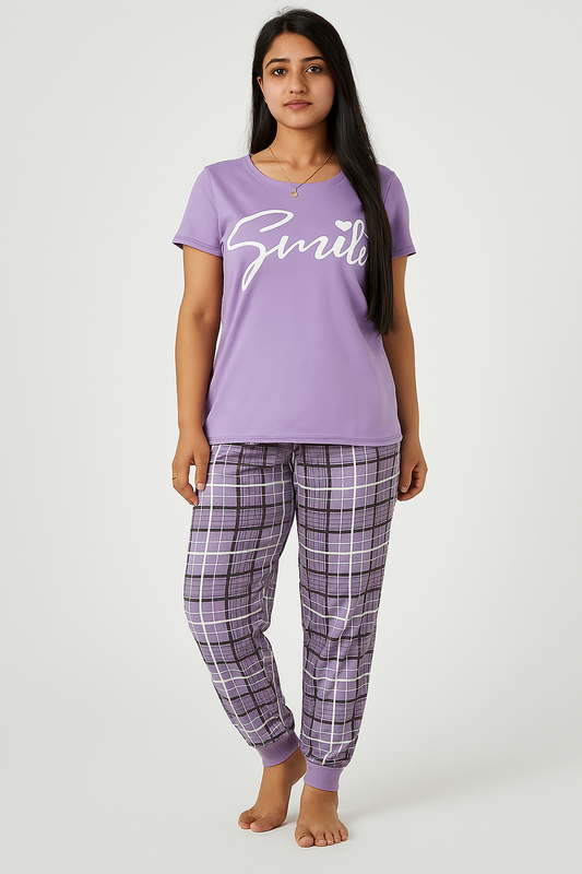 Lavender Smile Check Lounge Set