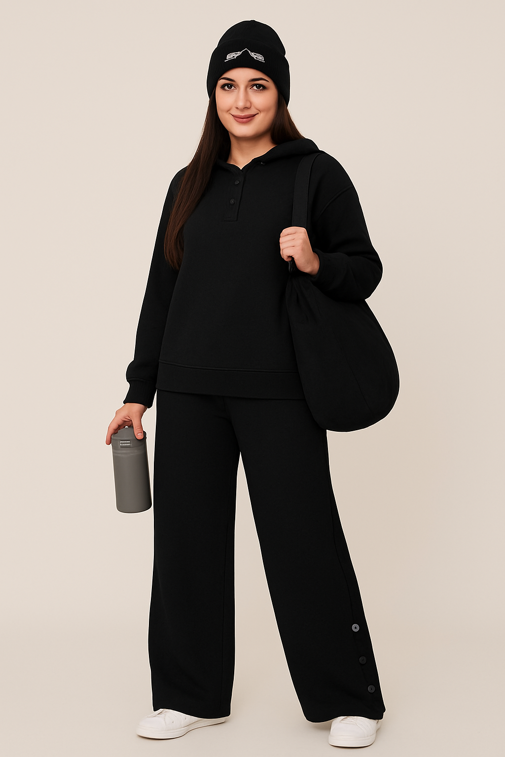 Black Button Bottom Tracksuit