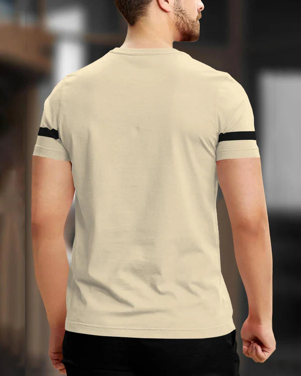 Strip Printed Beige Fit-T Shirt