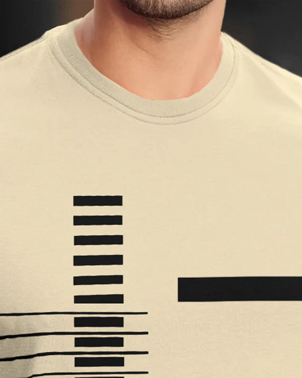 Strip Printed Beige Fit-T Shirt