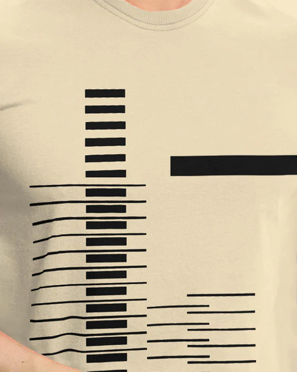 Strip Printed Beige Fit-T Shirt