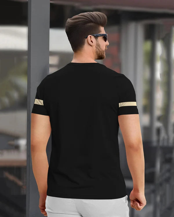 Strip Printed Black Fit-T Shirt