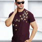 Leaf Printed Maroon Fit-T Shirt