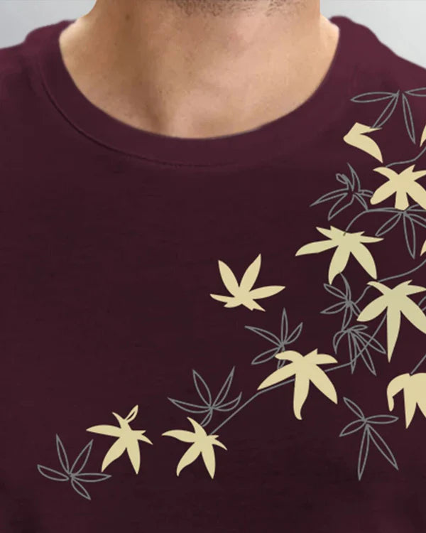 Leaf Printed Maroon Fit-T Shirt
