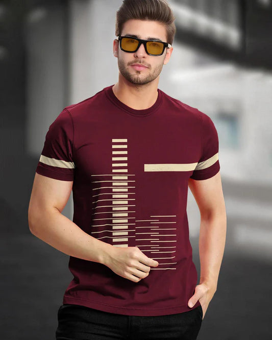 Strip Printed Maroon Fit-T Shirt