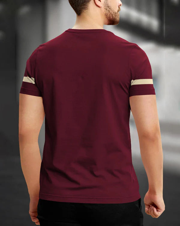 Strip Printed Maroon Fit-T Shirt
