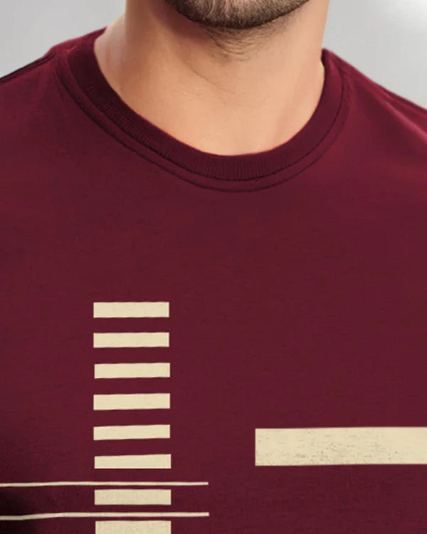 Strip Printed Maroon Fit-T Shirt