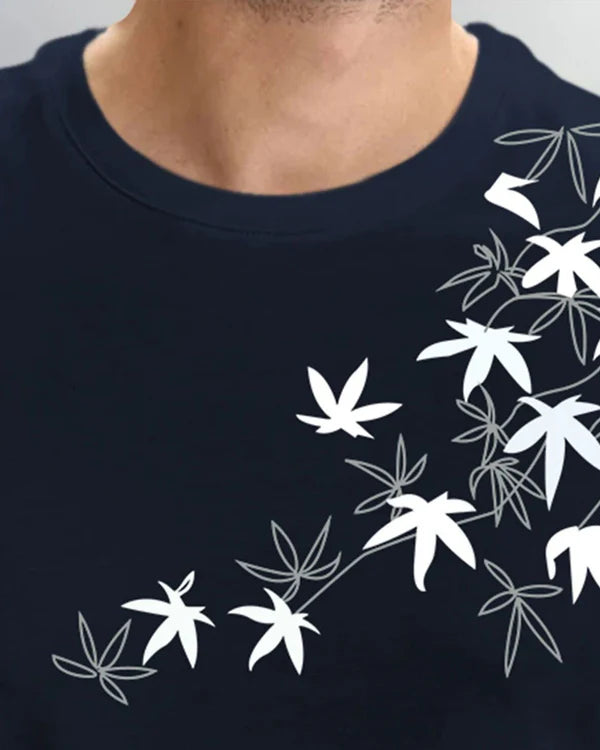Leaf Printed Blue Fit-T Shirt