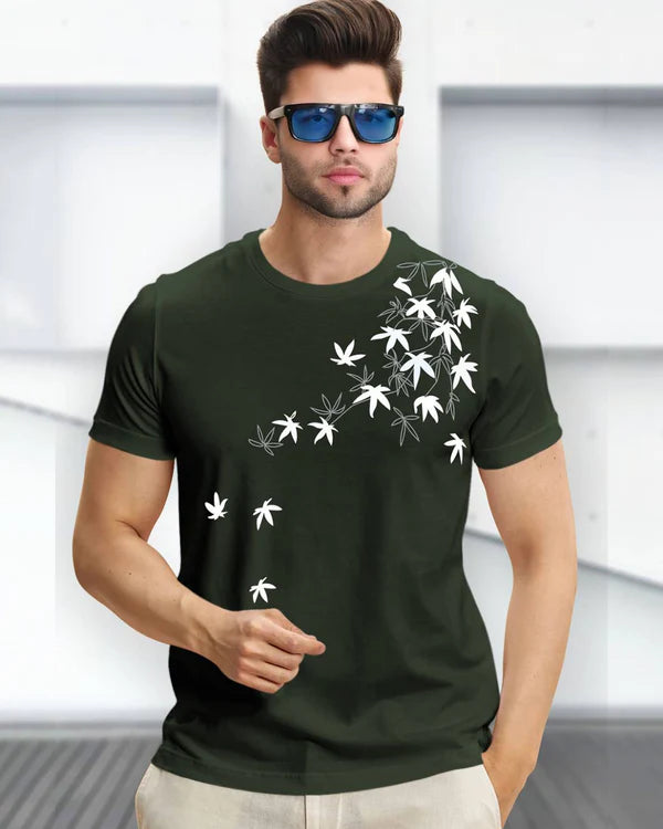 Leaf Printed Green Fit-T Shirt