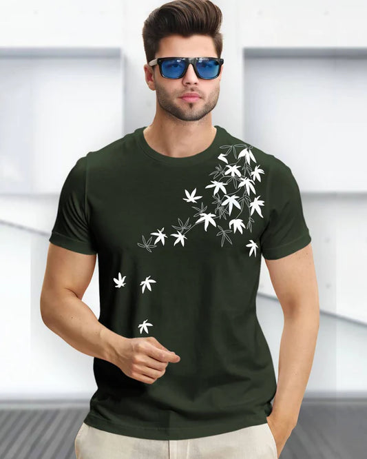 Leaf Printed Green Fit-T Shirt
