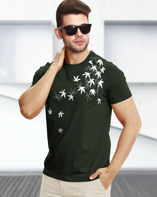 Leaf Printed Green Fit-T Shirt