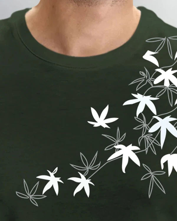 Leaf Printed Green Fit-T Shirt