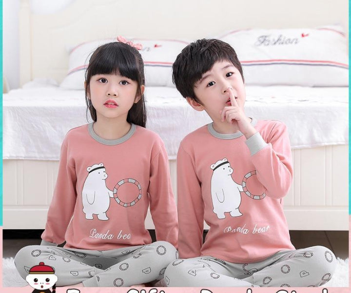 Gray & Pink Bear Printed Night Suit