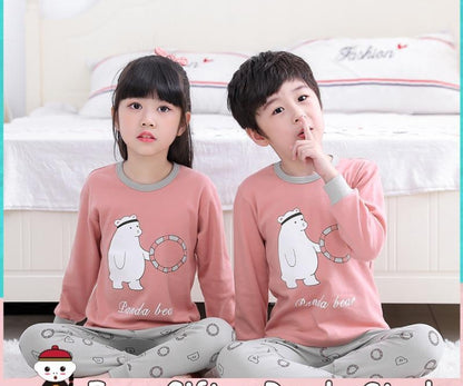 Gray & Pink Bear Printed Night Suit