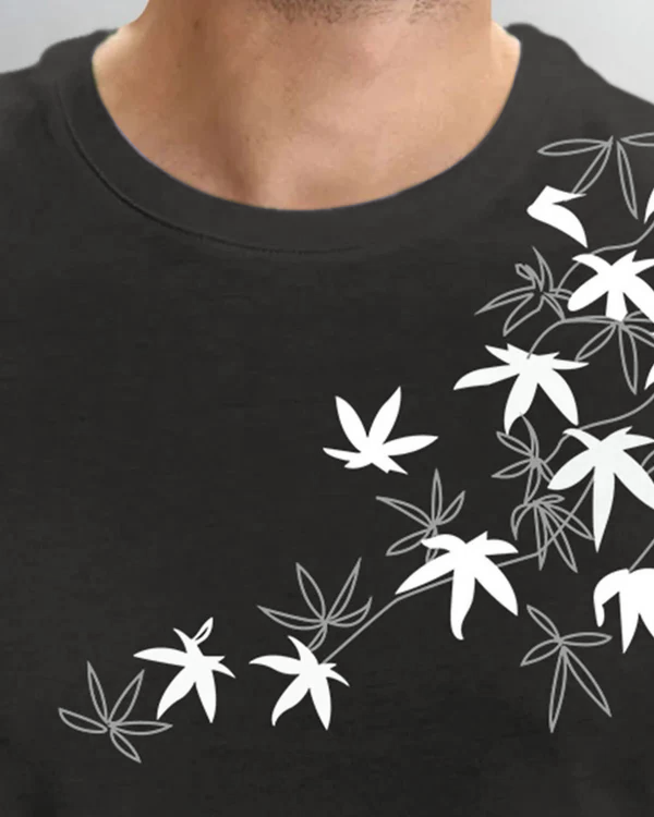 Leaf Printed Black Fit-T Shirt