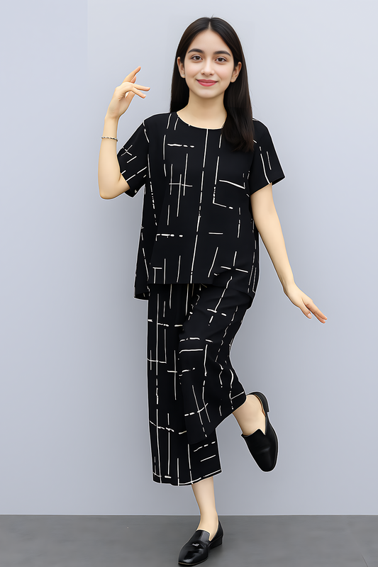 Black Printed Capri PJ Set